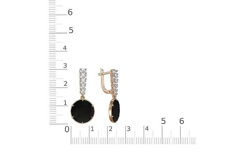 Серьги из красного золота с 2 ониксами и 10 фианитами