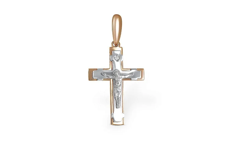 Крест из красного золота с бриллиантом