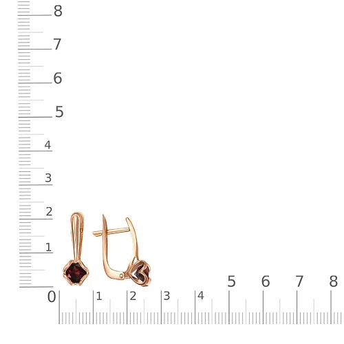 Серьги из красного золота с 2 гранатами