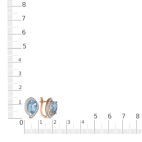 Серьги из красного золота с 2 топазами sky и 52 фианитами
