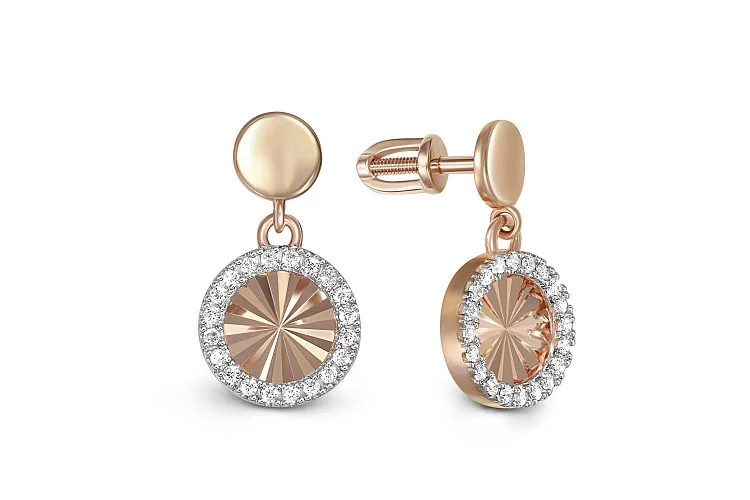 Серьги-пусеты из красного золота с 40 фианитами