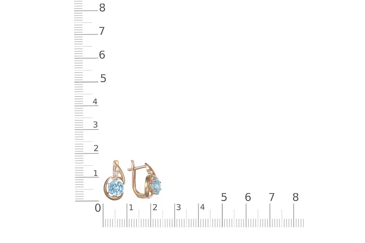 Серьги из красного золота с 2 топазами sky и 2 фианитами