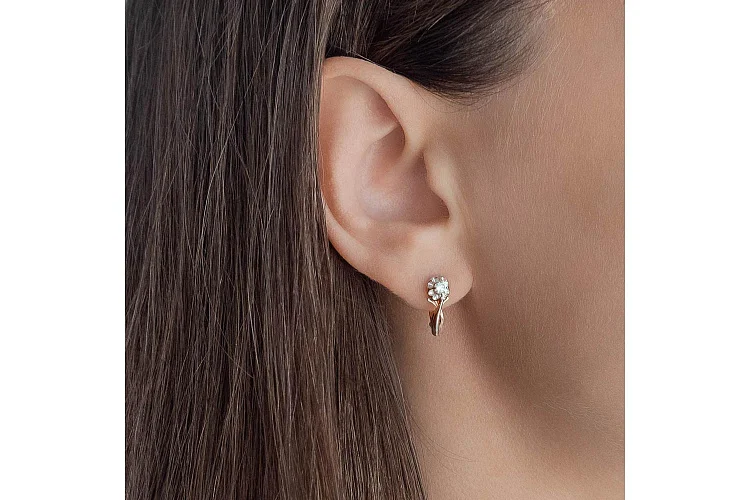 Серьги Цветы из красного золота с 2 бриллиантами