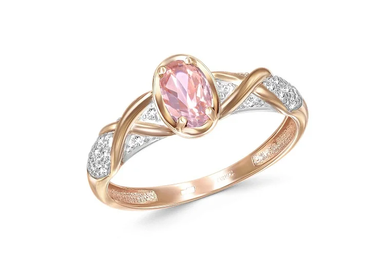 Кольцо из красного золота с ситаллом и 20 фианитами