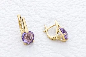 Серьги из жёлтого золота с 2 аметистами