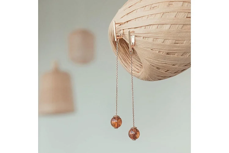 Серьги из красного золота с янтарём