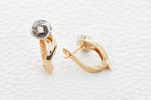 Серьги Цветы из красного золота с 2 фианитами