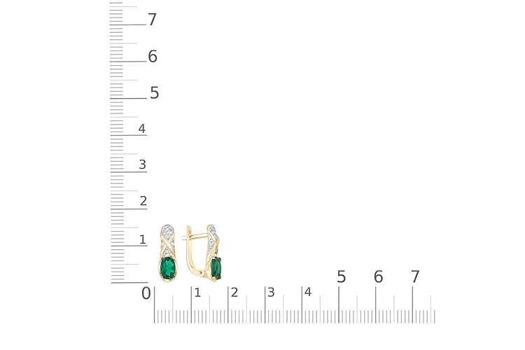 Серьги из жёлтого золота с 2 изумрудами и 14 фианитами