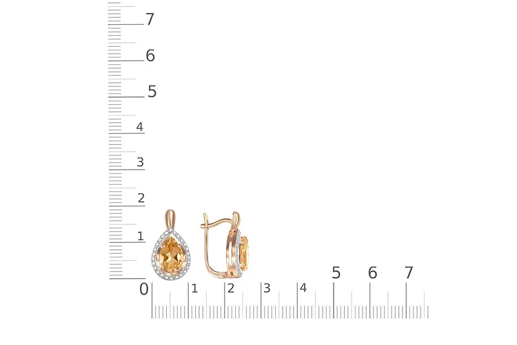 Серьги из красного золота с 2 цитринами и 52 фианитами