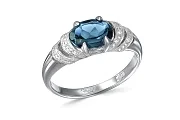 Кольцо из белого золота с топазом лондон и 14 фианитами