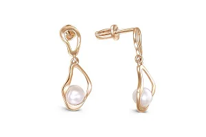 Серьги-пусеты из красного золота с 2 жемчужинами