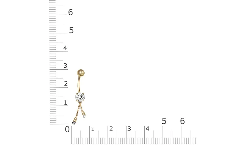 Пирсинг из жёлтого золота с 3 фианитами