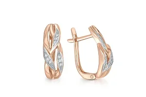 Серьги Веточки из красного золота с 18 фианитами