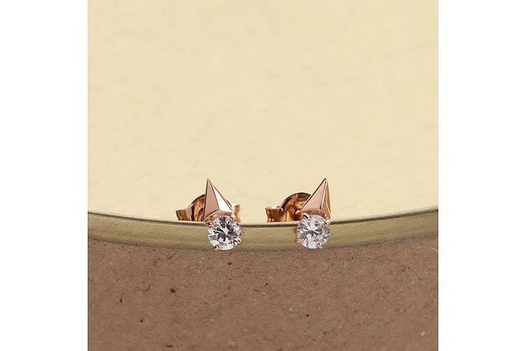 Серьги-пусеты из красного золота с 2 фианитами