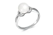 Кольцо из белого золота с жемчугом и 14 бриллиантами