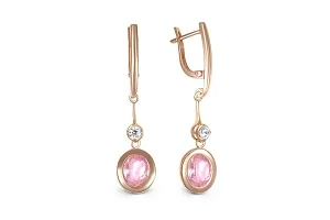 Серьги из красного золота с 2 ситаллами и 2 фианитами