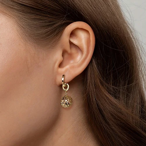 Подвеска серёг-трансформеров Шар из жёлтого золота без вставок