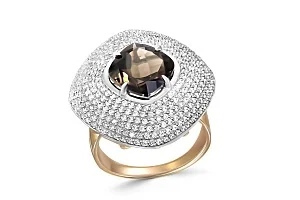 Кольцо из красного золота с раухтопазом и 292 фианитами