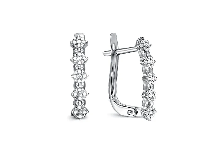 Серьги из белого золота с 40 фианитами