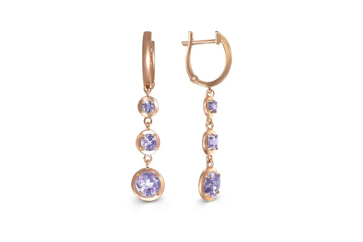 Серьги из красного золота с 4 аметистами и 2 топазами sky