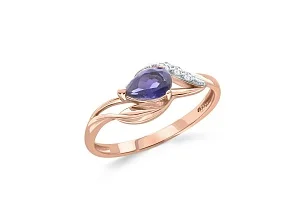 Кольцо из красного золота с иолитом и 3 фианитами