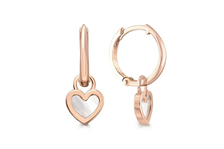 Серьги Сердца из красного золота с перламутром