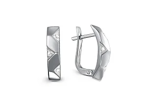 Серьги из белого золота с 6 фианитами