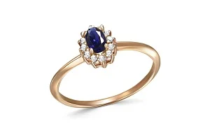 Кольцо из красного золота с сапфиром и 12 бриллиантами