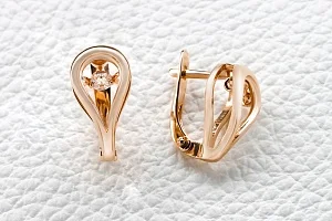 Серьги из красного золота с 2 фианитами