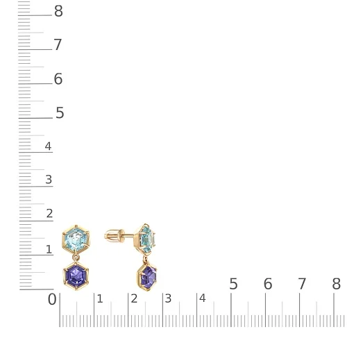 Серьги-пусеты из жёлтого золота с 4 ситаллами