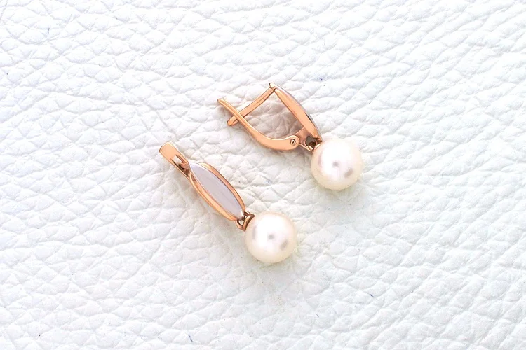 Серьги из красного золота с 2 жемчужинами