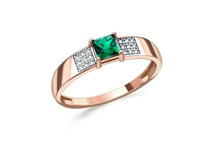 Кольцо из красного золота с изумрудом и 18 бриллиантами