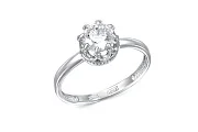 Кольцо Корона из белого золота с кристаллом swarovski