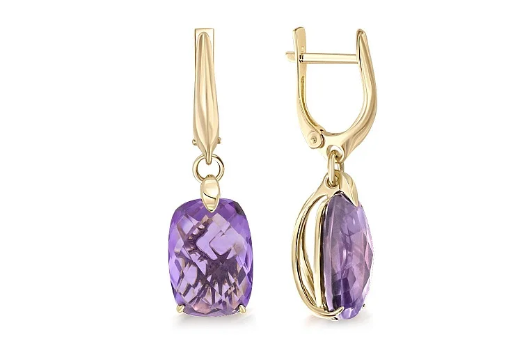Серьги из жёлтого золота с 2 аметистами