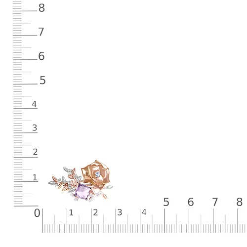 Брошь Цветок из красного золота с аметистом, топазом swiss и фианитами