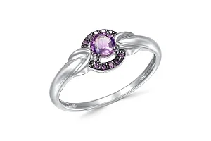 Кольцо из белого золота с аметистом и 10 фианитами