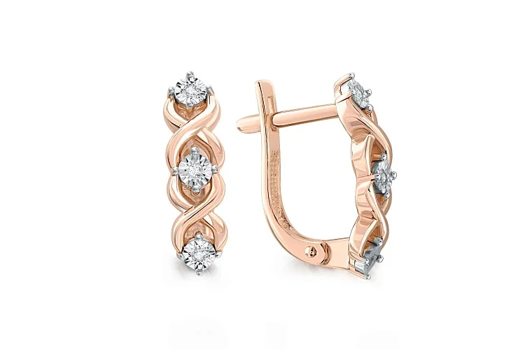 Серьги из красного золота с 6 бриллиантами