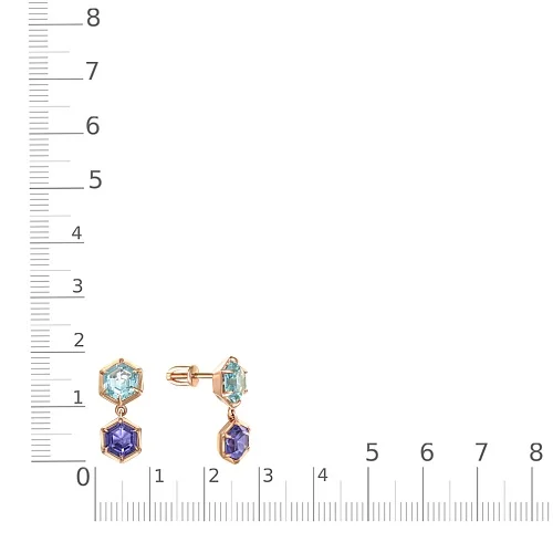 Серьги-пусеты из красного золота с 4 ситаллами