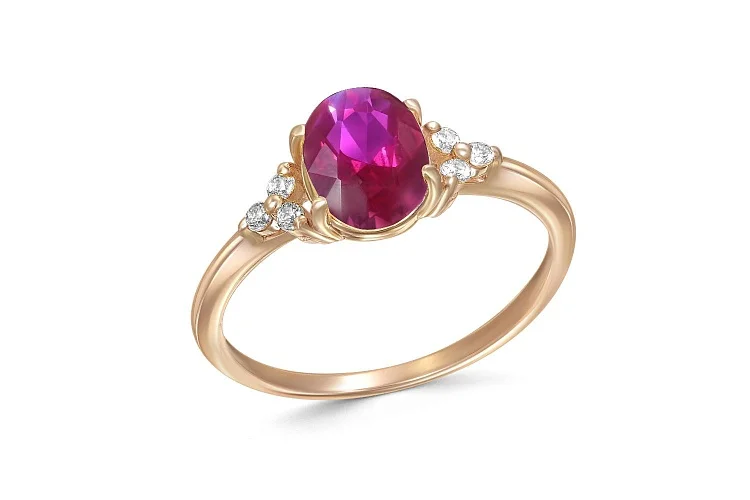 Кольцо из красного золота с рубином и 6 бриллиантами