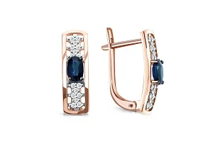 Серьги Дорожки из красного золота с 2 сапфирами и 32 бриллиантами