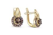 Серьги из жёлтого золота с 2 раухтопазами и 26 фианитами