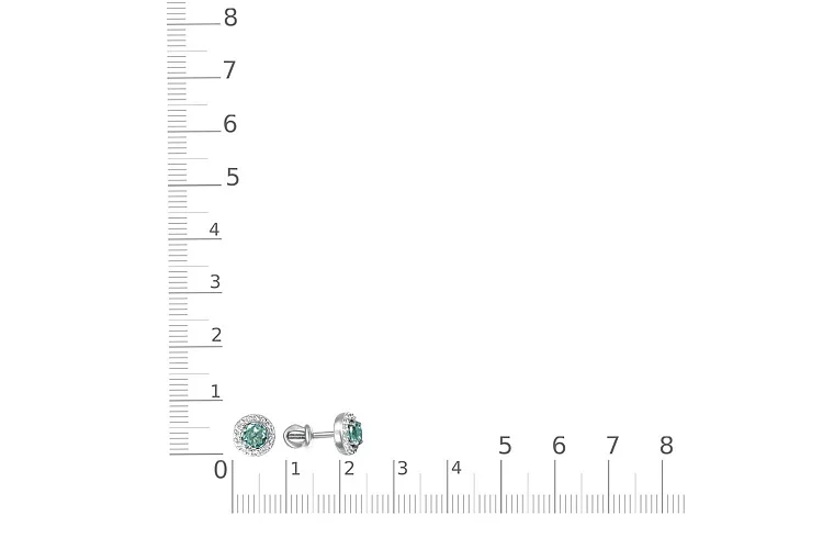 Серьги-пусеты из белого золота с 2 ситаллами и 30 фианитами