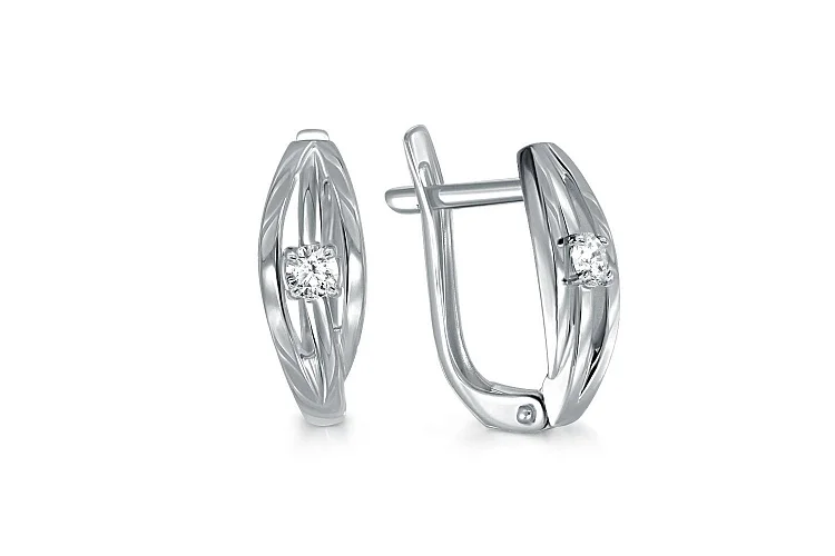 Серьги из белого золота с 2 фианитами