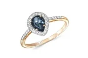 Кольцо из красного золота с топазом лондон и 28 фианитами