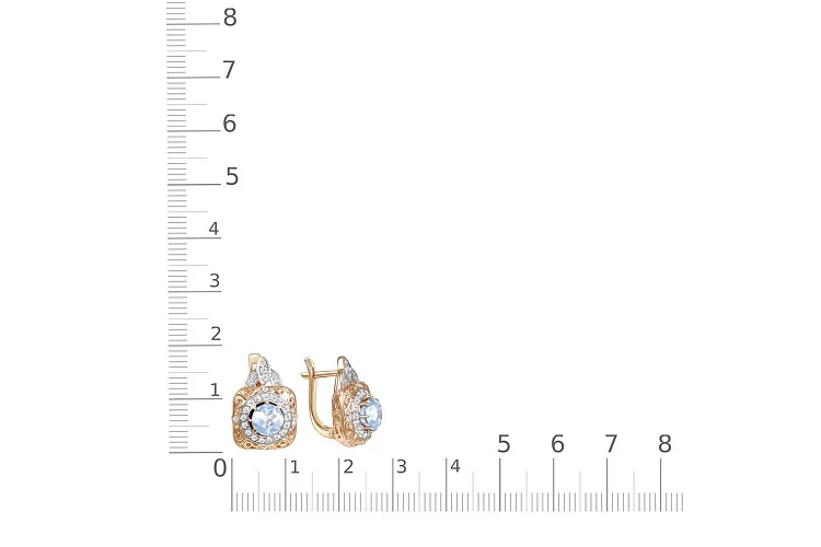 Серьги из красного золота с 2 топазами sky и 56 фианитами