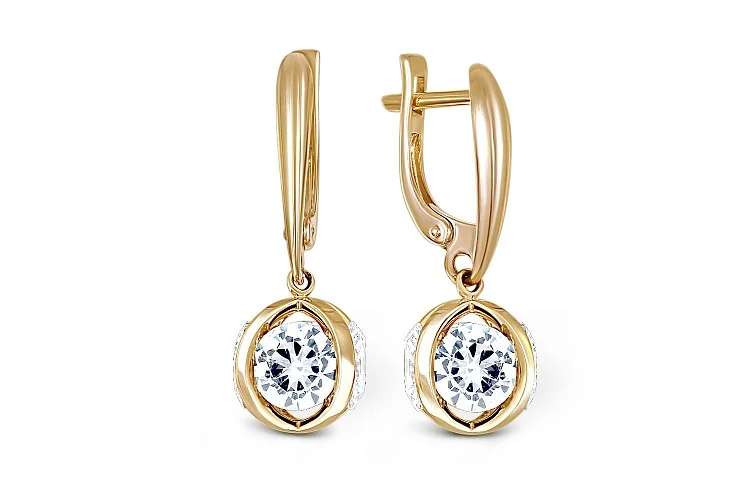 Серьги из жёлтого золота с 8 фианитами