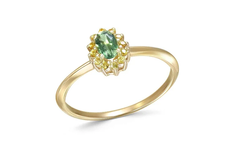 Кольцо из жёлтого золота с апатитом и 12 сапфирами