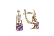 Серьги из красного золота с 2 аметистами и 10 фианитами