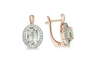 Серьги из красного золота с 2 аметистами и 44 фианитами