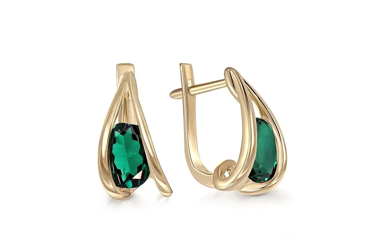 Серьги из жёлтого золота с 2 изумрудами